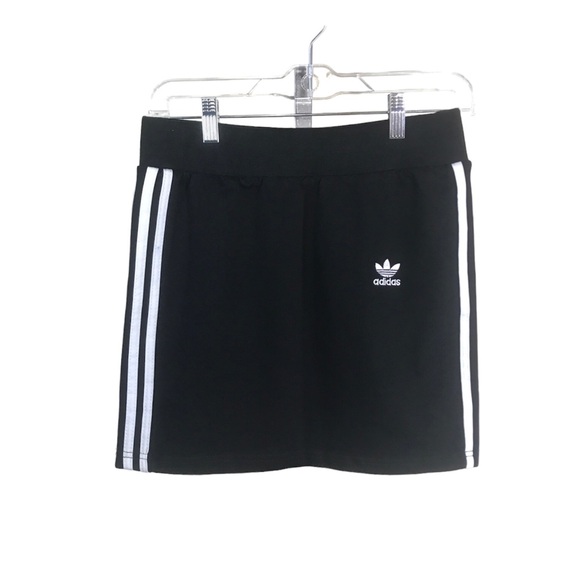 Adidas Black Three White Stripes Mini Skirt 27” Waist With Stretch Excellent - Picture 2 of 14